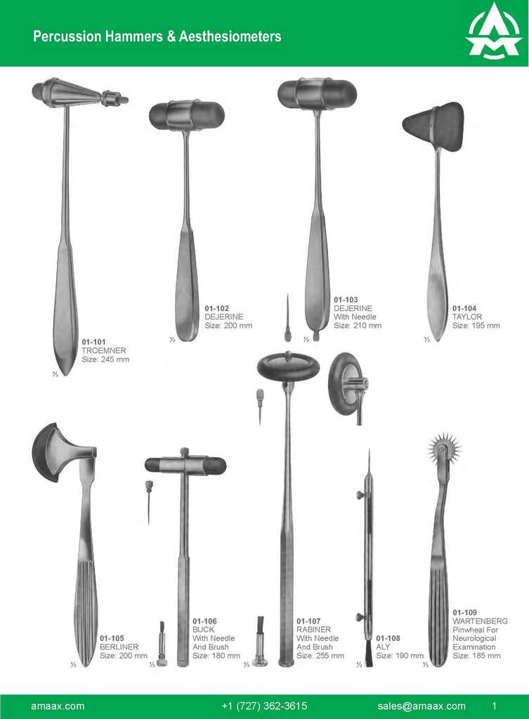 G001 Percussion Hammers Aesthesiometers Troemner Dejerine Taylor Berliner Uck Rabiner